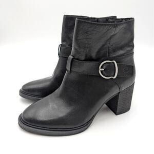 Lucky Brand Achelle Block Heel Buckle Booties Women's Black Size US8.5M EU39.5